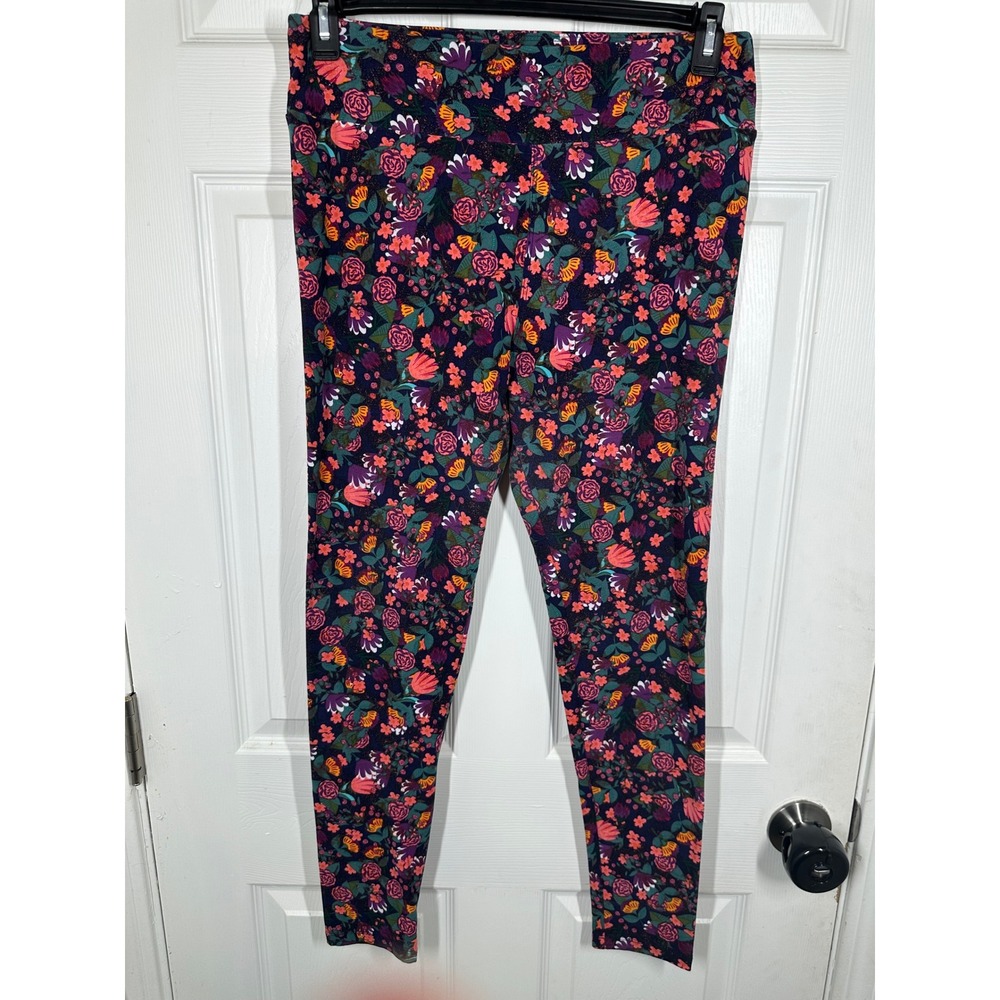 LuLaRoe Leggings Womens Tall & Curvy Navy Blue Floral Print Softโ Casual 7156